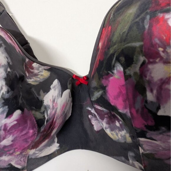 Cacique Floral Smooth Balconette Bra Womens Size 46DDD Gray Underwire Plunge - Picture 2 of 7